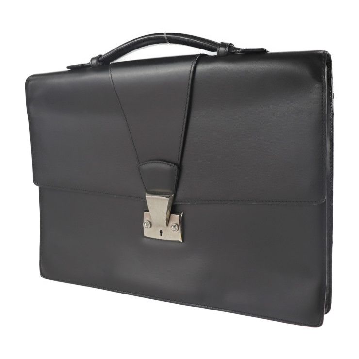 Cartier Tradition Must Line Business Bag Leather Black Silver Hardware Briefcase
