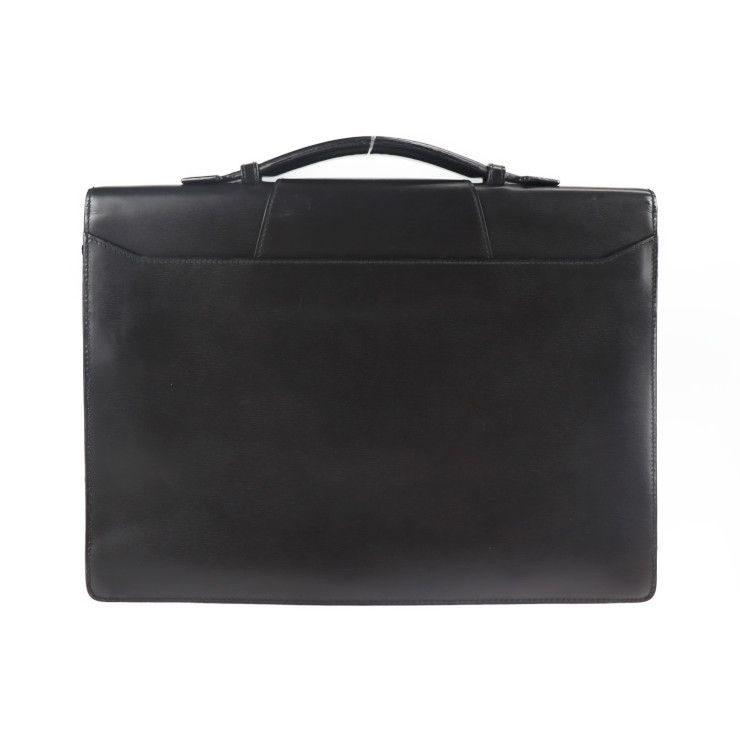Cartier Tradition Must Line Business Bag Leather Black Silver Hardware Briefcase