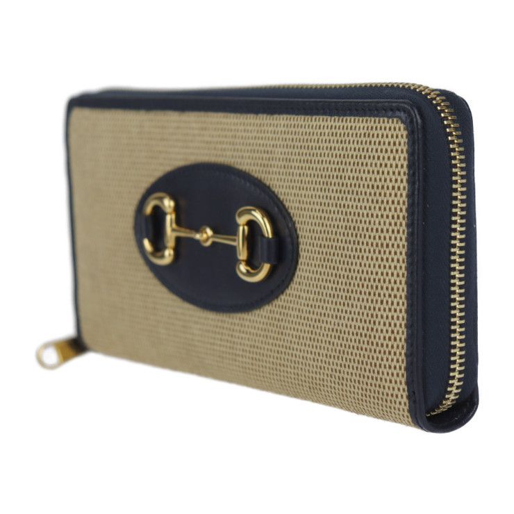 Gucci Long Wallet 621889 Vintage Canvas And Leather Beigeish Black Gold