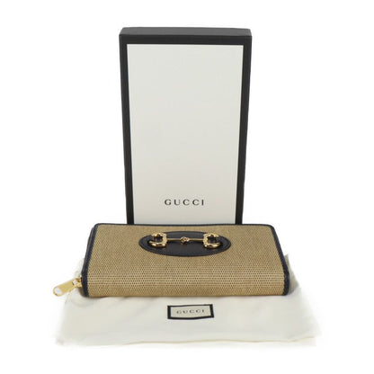 Gucci Long Wallet 621889 Vintage Canvas And Leather Beigeish Black Gold