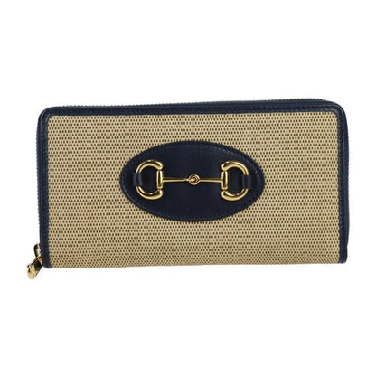 Gucci Long Wallet 621889 Vintage Canvas And Leather Beigeish Black Gold
