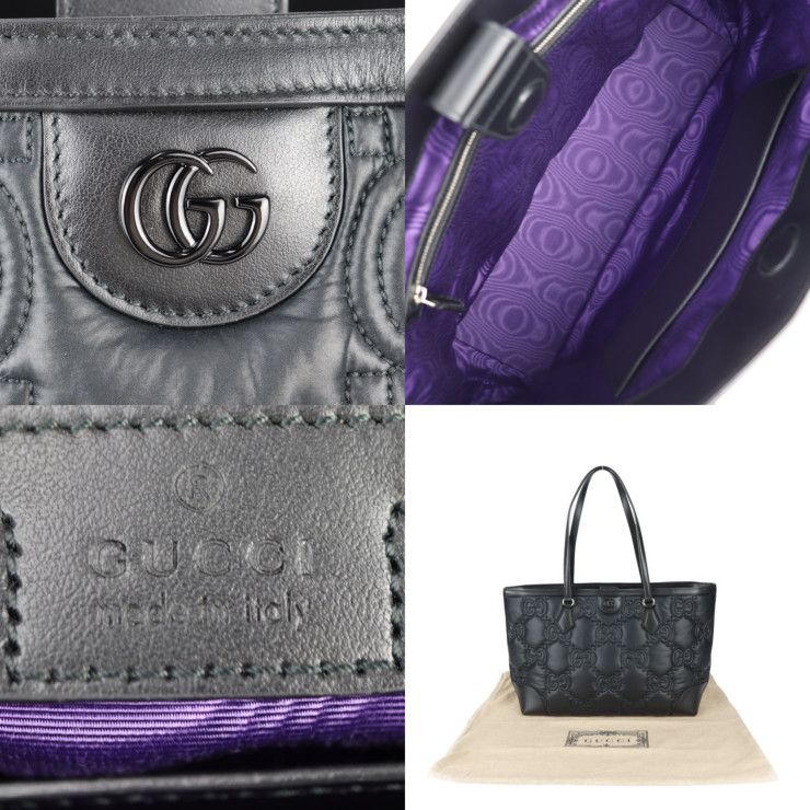 Gucci Medium Tote Bag Ggmatelasse Tote Bag 631685 Nylon Leather Black Silver