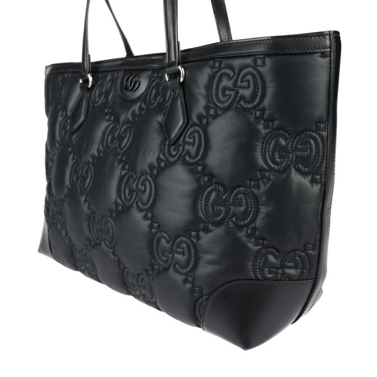 Gucci Medium Tote Bag Ggmatelasse Tote Bag 631685 Nylon Leather Black Silver