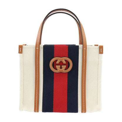 Gucci Interlocking G Mini Tote Handbag 727735 Canvas Leather Beige Red Navy