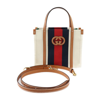 Gucci Interlocking G Mini Tote Handbag 727735 Canvas Leather Beige Red Navy