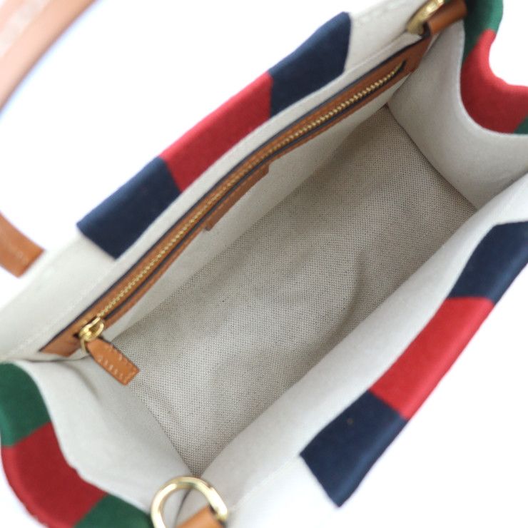 Gucci Interlocking G Mini Tote Handbag 727735 Canvas Leather Beige Red Navy