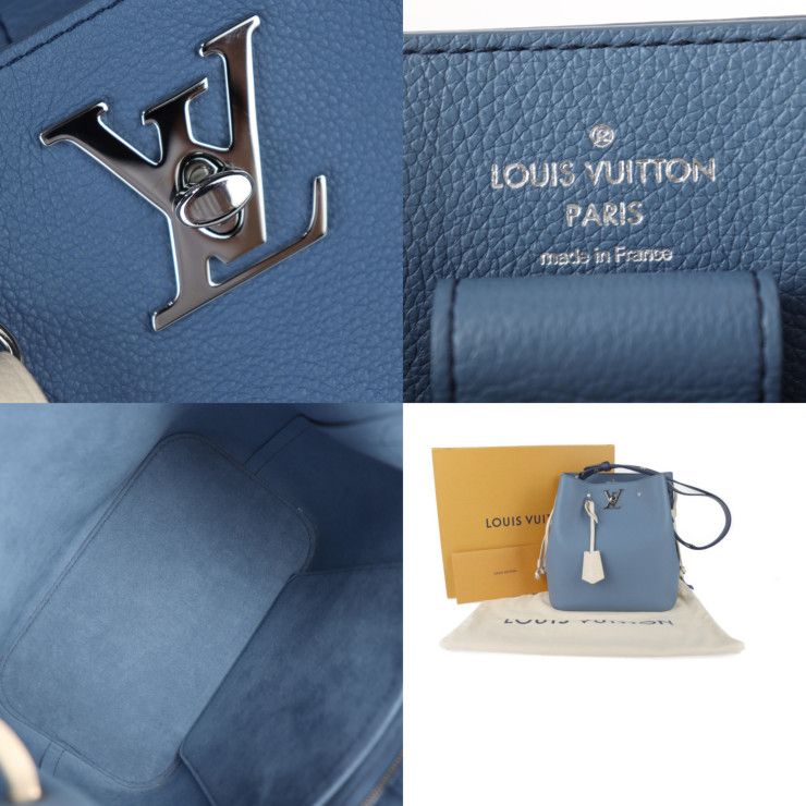 Louis Vuitton Lock Me Bucket Handbag M51413 Taurillon Leather Blue Jean Silver