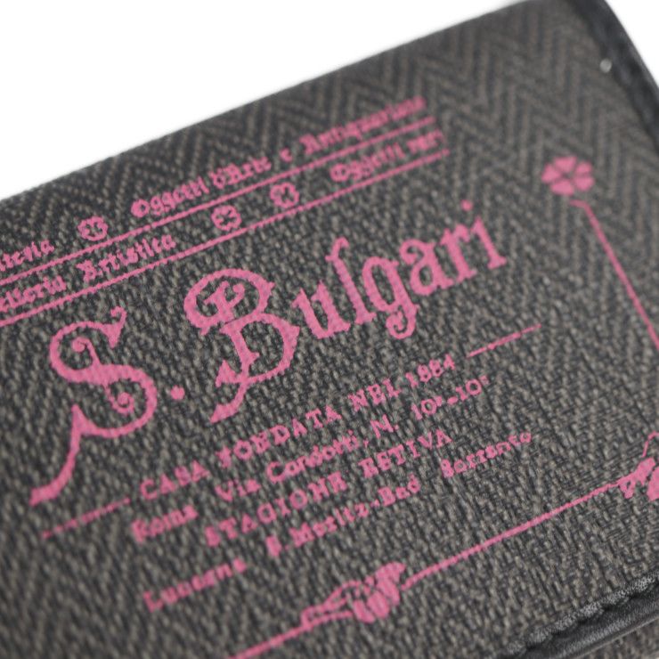 Bvlgari Bulgari Collezione Key Case 32439 PVC Coated Canvas Leather Gray Black