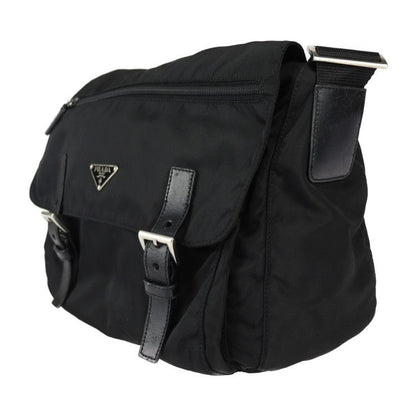 Prada Messenger Bag Shoulder Bag 1bd671 Nylon Leather Black Silver Hardware