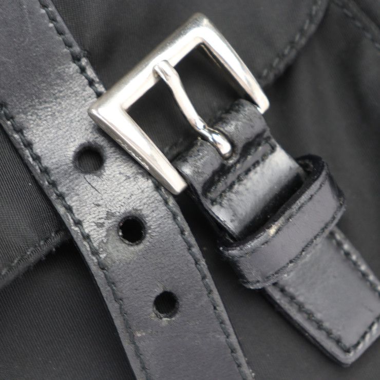 Prada Messenger Bag Shoulder Bag 1bd671 Nylon Leather Black Silver Hardware