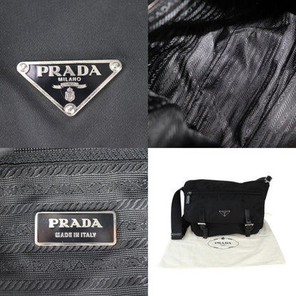Prada Messenger Bag Shoulder Bag 1bd671 Nylon Leather Black Silver Hardware