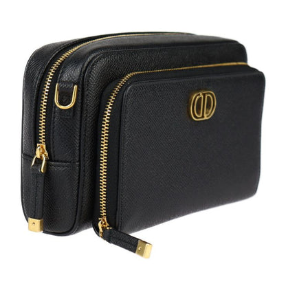 Christian DIOR Caro Double Pouch Shoulder Bag S7431ubae Calfskin Black Gold