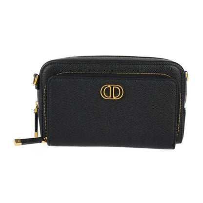 Christian DIOR Caro Double Pouch Shoulder Bag S7431ubae Calfskin Black Gold