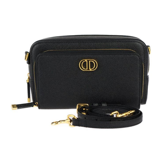 Christian DIOR Caro Double Pouch Shoulder Bag S7431ubae Calfskin Black Gold