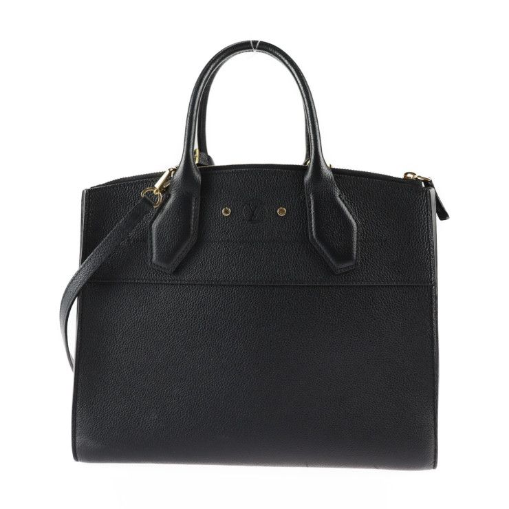 Louis Vuitton City Steamer MM Handbag M53015 Leather Black Gold Hardware 2WAY