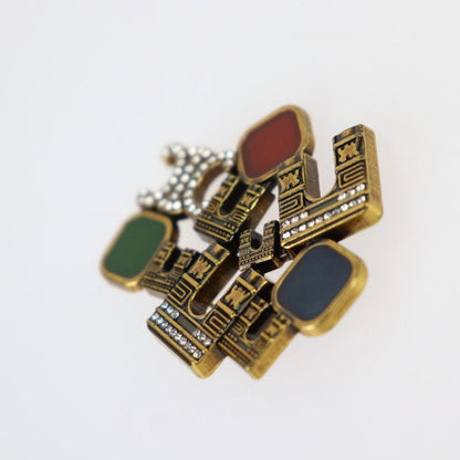 Celine Pin Brooch - Metal Rhinestones Gold Red Green Blue Triomphe Vintage