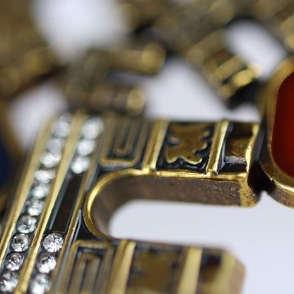 Celine Pin Brooch - Metal Rhinestones Gold Red Green Blue Triomphe Vintage