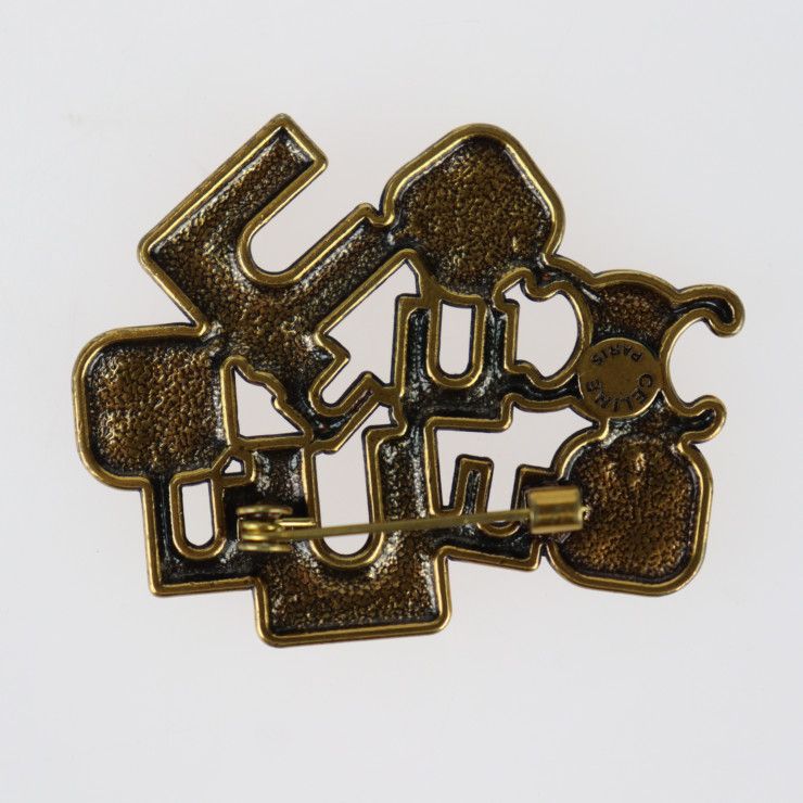 Celine Pin Brooch - Metal Rhinestones Gold Red Green Blue Triomphe Vintage