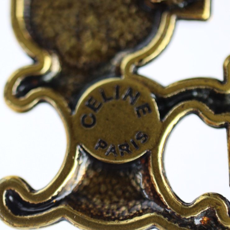 Celine Pin Brooch - Metal Rhinestones Gold Red Green Blue Triomphe Vintage