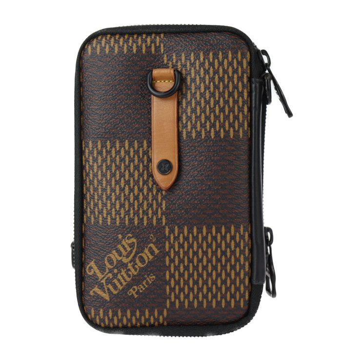 Louis Vuitton Double Phone Pouch Shoulder Bag N40377 Leather Damier Giant Ebne