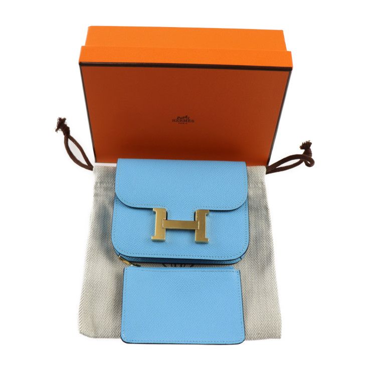 Hermes Constance Slim Pouch - Vaux Epson Celeste Blue Gold Hardware Compact