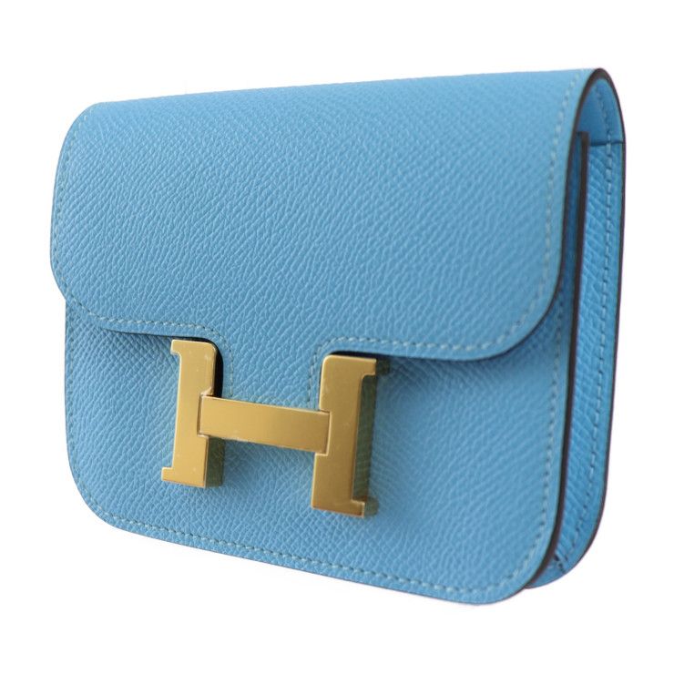 Hermes Constance Slim Pouch - Vaux Epson Celeste Blue Gold Hardware Compact