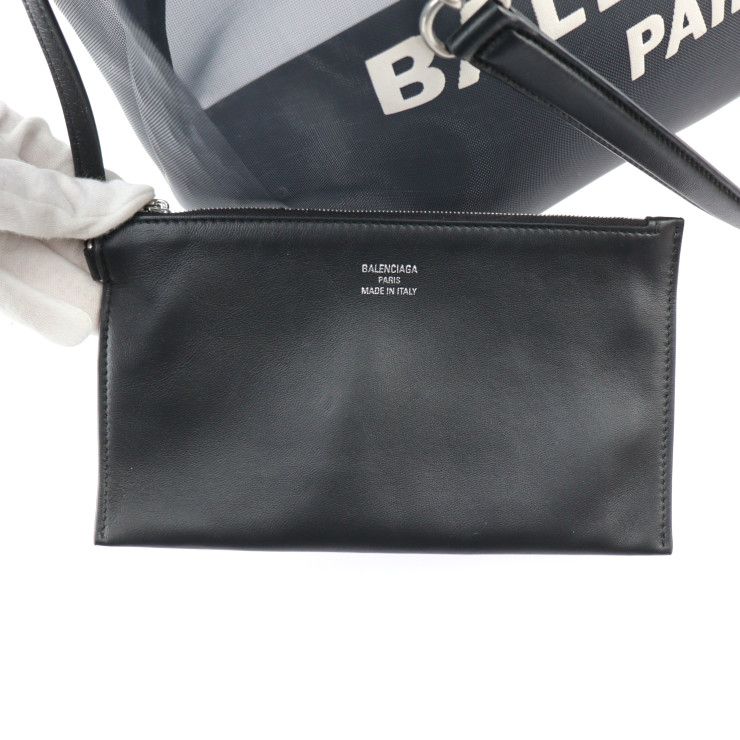 Balenciaga Duty Free Tote Bag 741602 Mesh And Leather Black Silver Hardware