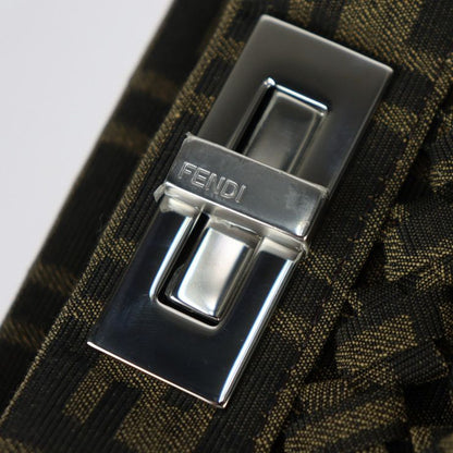 Fendi Peekaboo Icyou Medium Handbag 7va529 Canvas Tabacco Brownish Silver