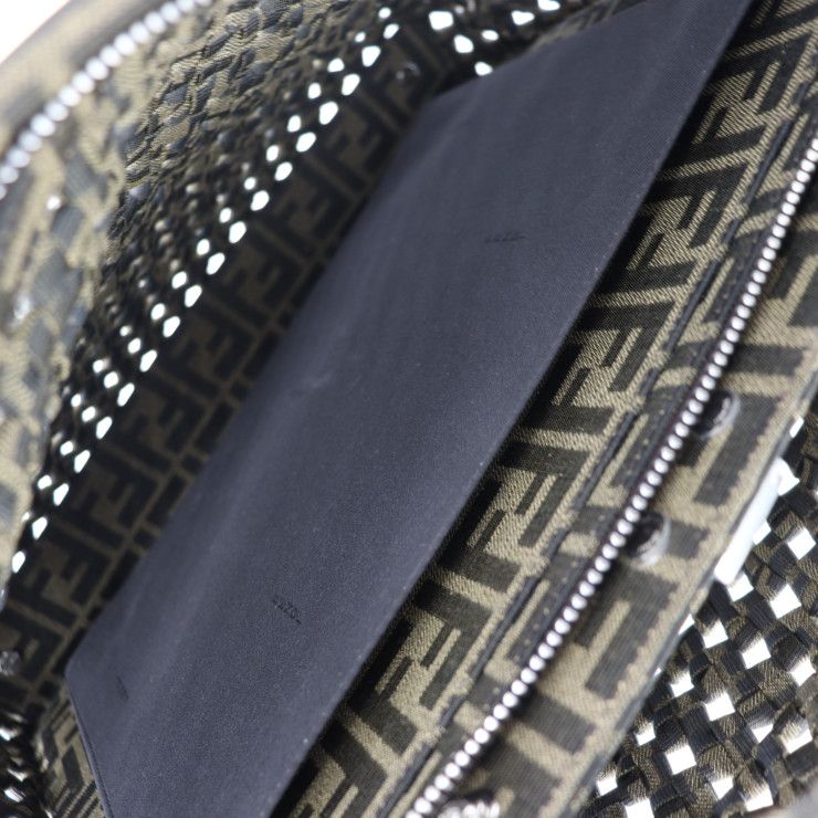 Fendi Peekaboo Icyou Medium Handbag 7va529 Canvas Tabacco Brownish Silver