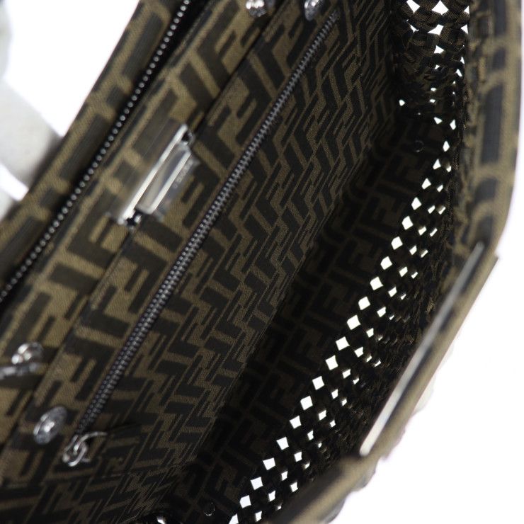 Fendi Peekaboo Icyou Medium Handbag 7va529 Canvas Tabacco Brownish Silver