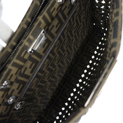 Fendi Peekaboo Icyou Medium Handbag 7va529 Canvas Tabacco Brownish Silver