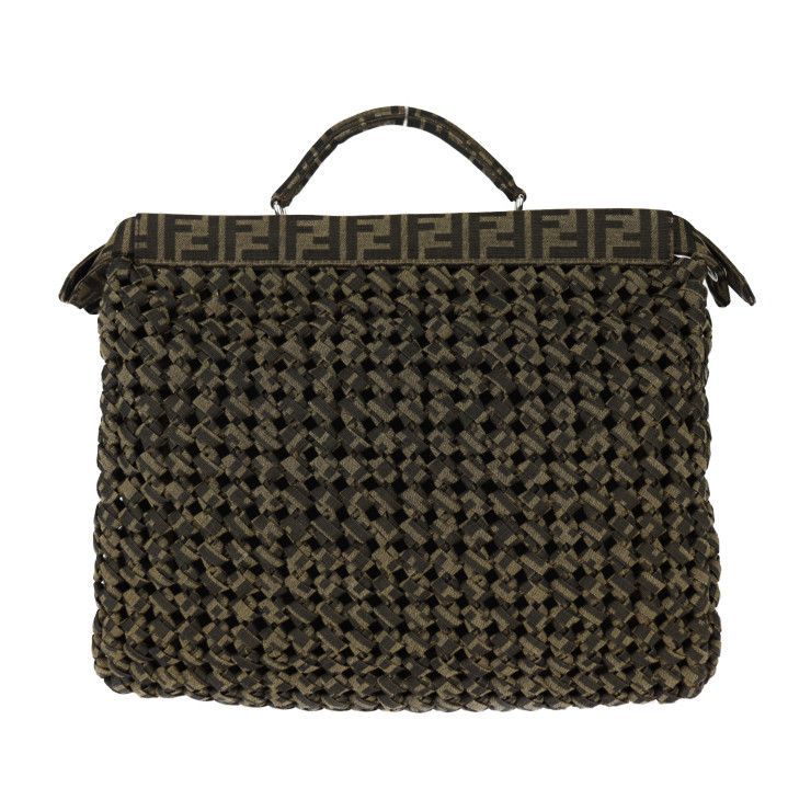 Fendi Peekaboo Icyou Medium Handbag 7va529 Canvas Tabacco Brownish Silver