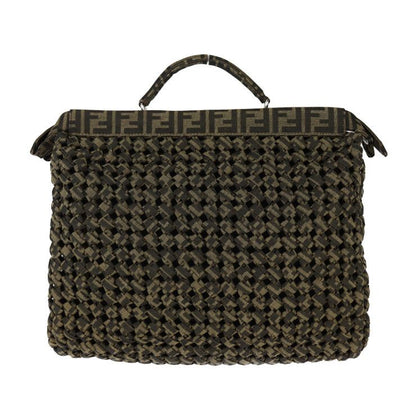 Fendi Peekaboo Icyou Medium Handbag 7va529 Canvas Tabacco Brownish Silver