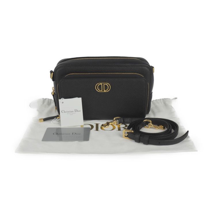Christian DIOR Caro Double Pouch Shoulder Bag S7431ubae Calfskin Black Gold