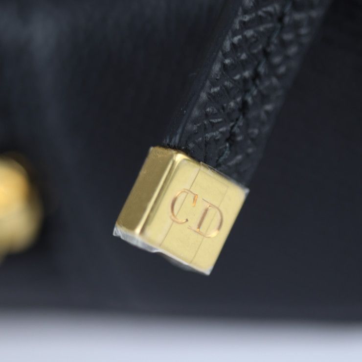 Christian DIOR Caro Double Pouch Shoulder Bag S7431ubae Calfskin Black Gold