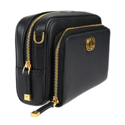 Christian DIOR Caro Double Pouch Shoulder Bag S7431ubae Calfskin Black Gold