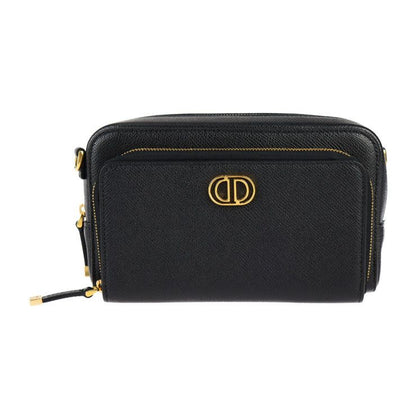 Christian DIOR Caro Double Pouch Shoulder Bag S7431ubae Calfskin Black Gold