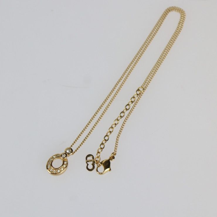 Christian DIOR Necklace - Metal Gold Rhinestone CD Logo