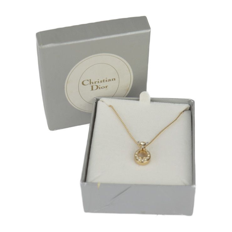 Christian DIOR Necklace - Metal Gold Rhinestone CD Logo
