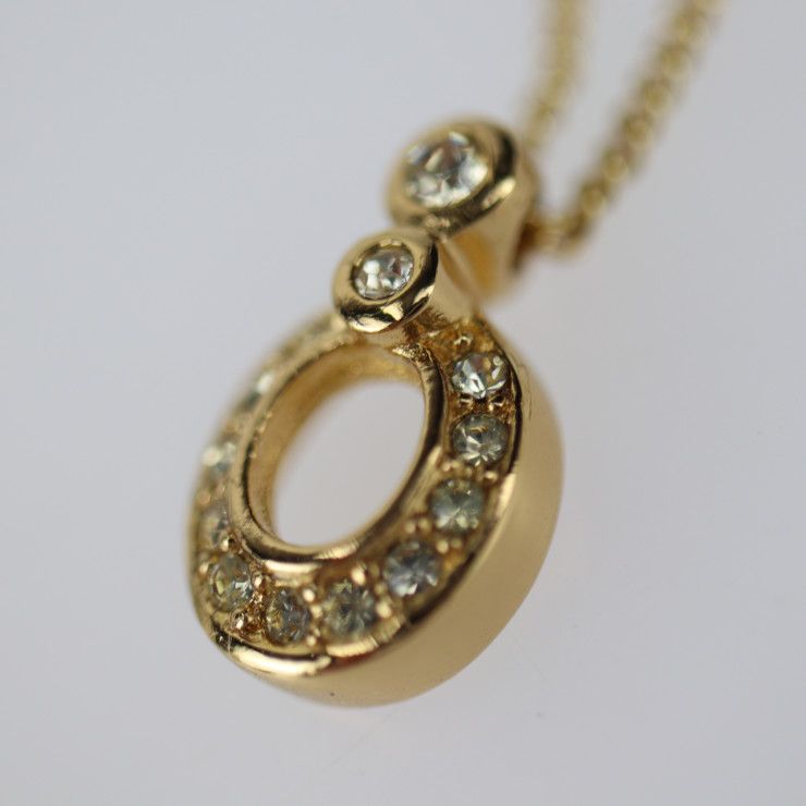 Christian DIOR Necklace - Metal Gold Rhinestone CD Logo