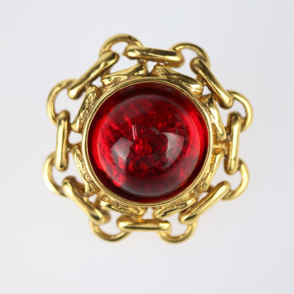 Chanel Gripoix Round Earrings - Metal Bijoux Gold Red Earrings With Clip Vintage