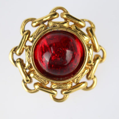 Chanel Gripoix Round Earrings - Metal Bijoux Gold Red Earrings With Clip Vintage