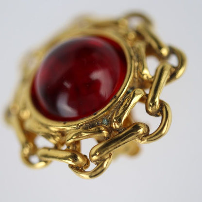 Chanel Gripoix Round Earrings - Metal Bijoux Gold Red Earrings With Clip Vintage