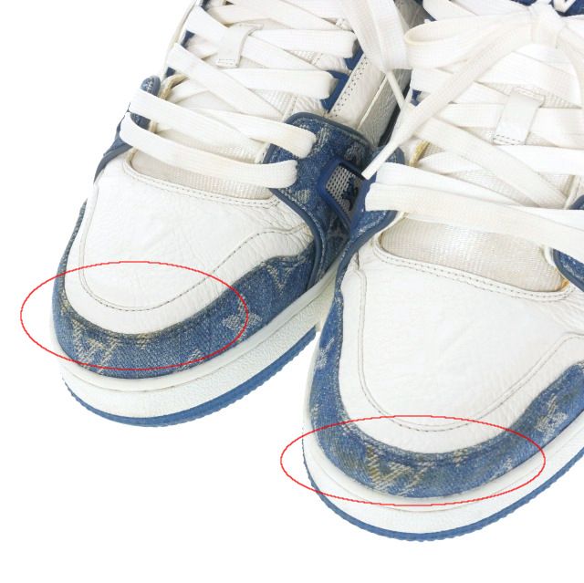 Louis Vuitton LV Trainer Line Calf Leather X Monogram Denim Sneakers Shoes 7