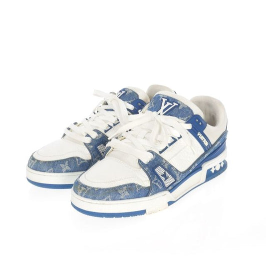 Louis Vuitton LV Trainer Line Calf Leather X Monogram Denim Sneakers Shoes 7