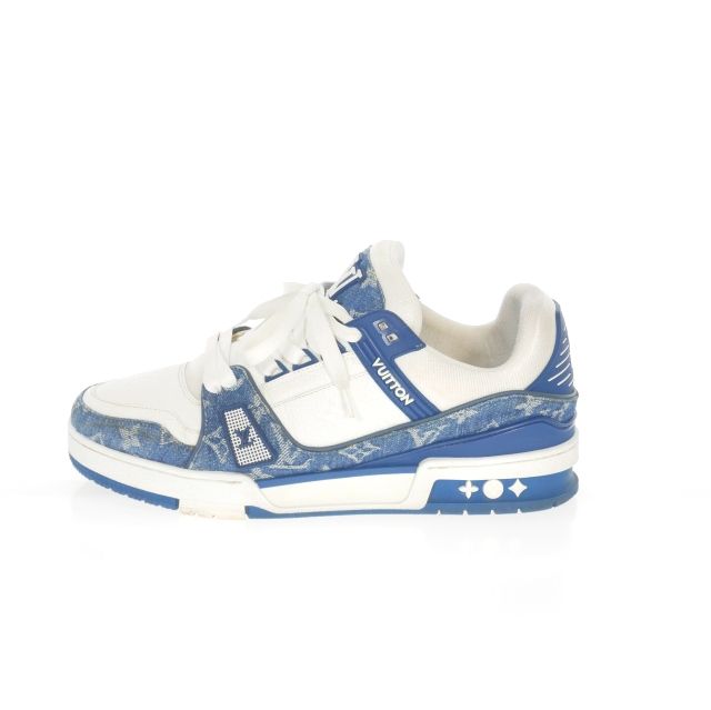 Louis Vuitton LV Trainer Line Calf Leather X Monogram Denim Sneakers Shoes 7