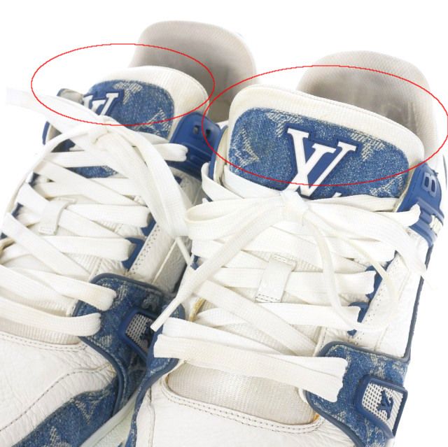 Louis Vuitton LV Trainer Line Calf Leather X Monogram Denim Sneakers Shoes 7