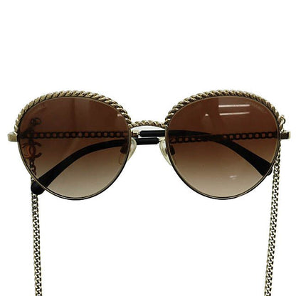 Chanel Pant Shape Coco Mark Chain Sunglasses Gold Black Preowned AA?- 251201