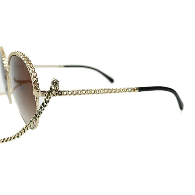 Chanel Pant Shape Coco Mark Chain Sunglasses Gold Black Preowned AA?- 251201