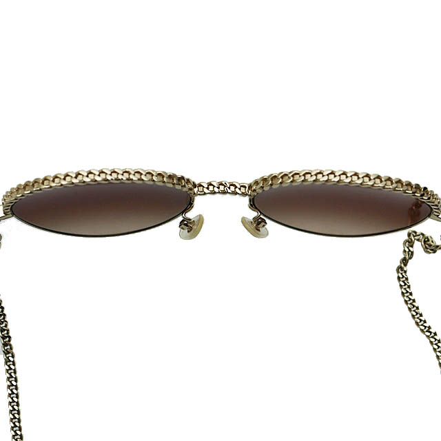 Chanel Pant Shape Coco Mark Chain Sunglasses Gold Black Preowned AA?- 251201